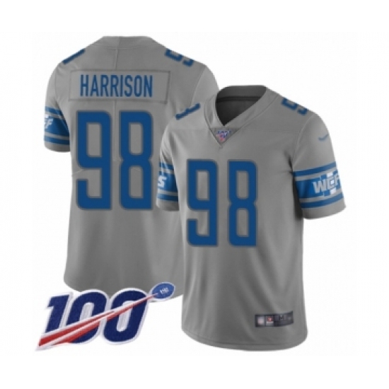 Men's Detroit Lions 98 Damon Harrison Limited Gray Inverted Legend 100th Season Football Jersey