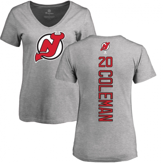 NHL Women's Adidas New Jersey Devils 20 Blake Coleman Ash Backer T-Shirt