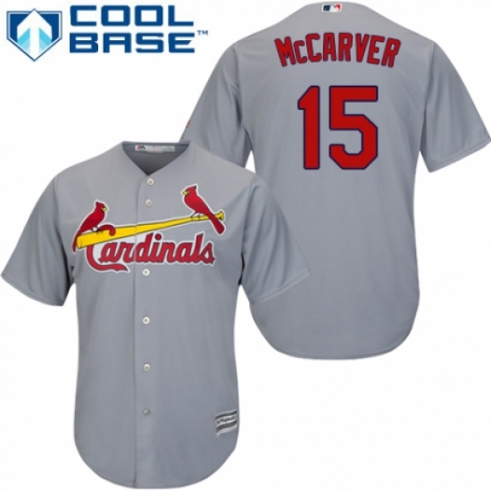 Men's Majestic St. Louis Cardinals 15 Tim McCarver Replica Grey Road Cool Base MLB Jersey