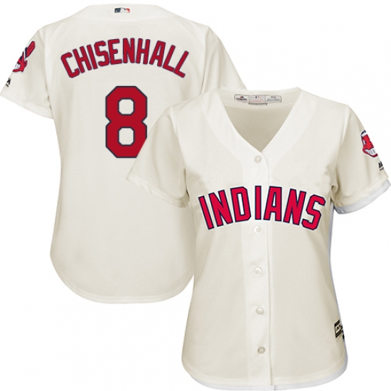 Women's Majestic Cleveland Indians 8 Lonnie Chisenhall Replica Cream Alternate 2 Cool Base MLB Jersey