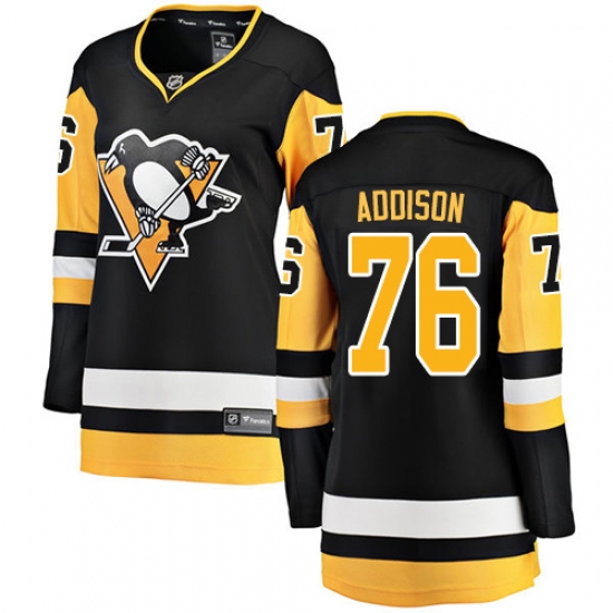 Women's Pittsburgh Penguins 76 Calen Addison Authentic Black Home Fanatics Branded Breakaway NHL Jersey