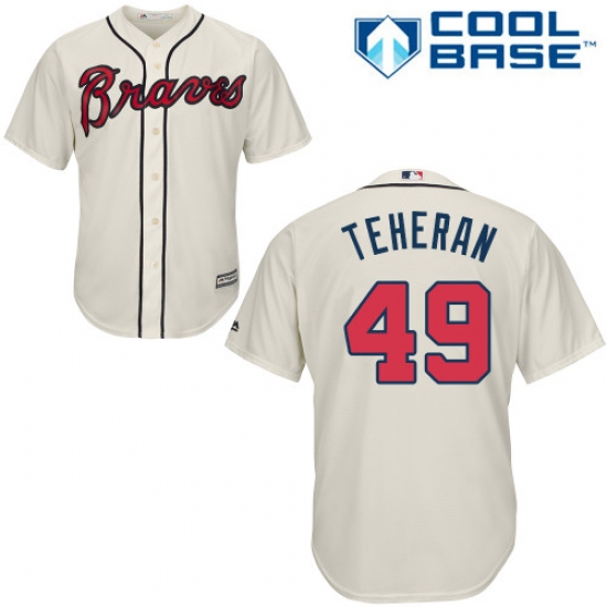 Youth Majestic Atlanta Braves 49 Julio Teheran Authentic Cream Alternate 2 Cool Base MLB Jersey