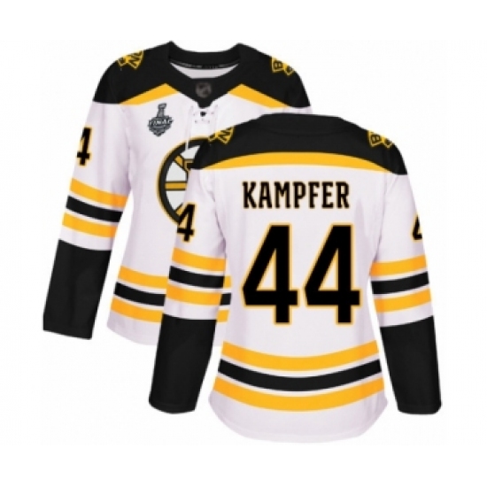 Women's Boston Bruins 44 Steven Kampfer Authentic White Away 2019 Stanley Cup Final Bound Hockey Jersey