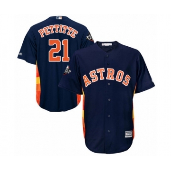 Youth Houston Astros 21 Andy Pettitte Authentic Navy Blue Alternate Cool Base 2019 World Series Bound Baseball Jersey