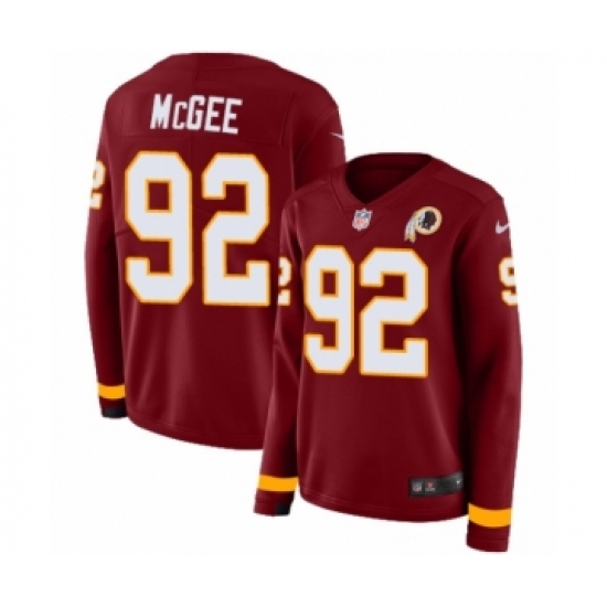 Women's Nike Washington Redskins 92 Stacy McGee Limited Burgundy Therma Long Sleeve NFL Jersey