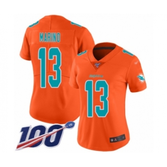 Women's Nike Miami Dolphins 13 Dan Marino Limited Orange Inverted Legend 100th Season NFL Jersey