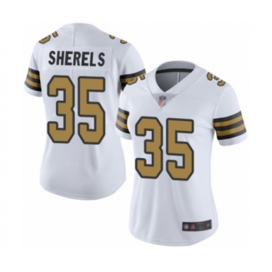 Women's New Orleans Saints 35 Marcus Sherels Limited White Rush Vapor Untouchable Football Jersey