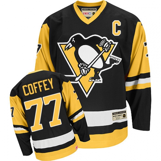 Men's CCM Pittsburgh Penguins 77 Paul Coffey Premier Black Throwback NHL Jersey