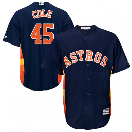 Youth Majestic Houston Astros 45 Gerrit Cole Authentic Navy Blue Alternate Cool Base MLB Jersey