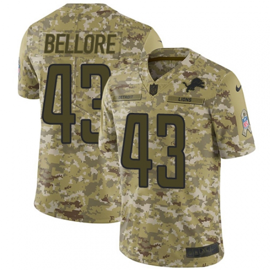 Youth Nike Detroit Lions 43 Nick Bellore Limited Camo 2018 Salute to Service NFL Jersey