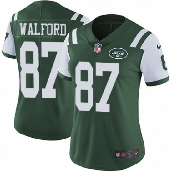 Women's Nike New York Jets 87 Clive Walford Green Team Color Vapor Untouchable Limited Player NFL Jersey