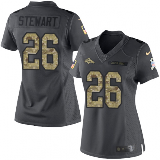 Women's Nike Denver Broncos 26 Darian Stewart Limited Black 2016 Salute to Service NFL Jersey
