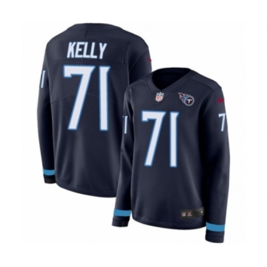 Women's Nike Tennessee Titans 71 Dennis Kelly Limited Navy Blue Therma Long Sleeve NFL Jersey