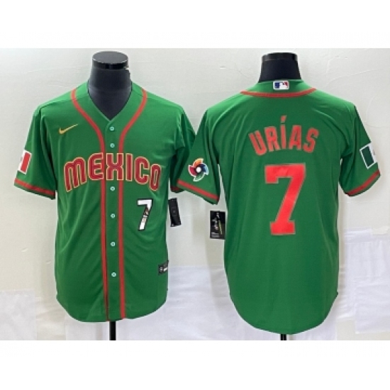 Men's Mexico Baseball 7 Julio Urias Number 2023 Green World Classic Stitched Jersey14