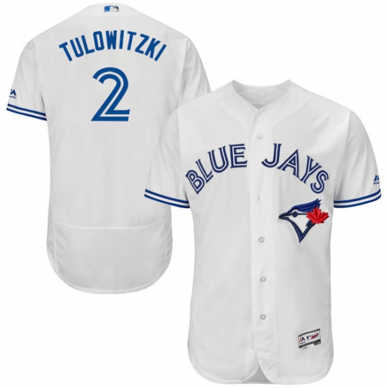 Men's Majestic Toronto Blue Jays 2 Troy Tulowitzki White Home Flex Base Authentic Collection MLB Jersey