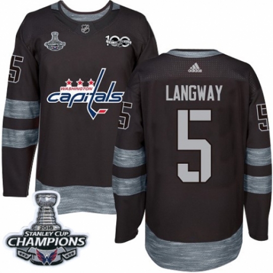 Men's Adidas Washington Capitals 5 Rod Langway Authentic Black 1917-2017 100th Anniversary 2018 Stanley Cup Final Champions NHL Jersey