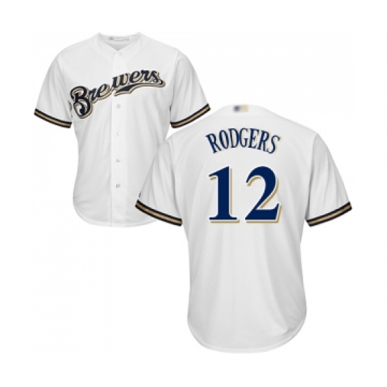 Men's Milwaukee Brewers 12 Aaron Rodgers Replica White Alternate Cool Base Baseball Jersey