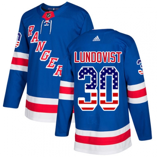 Men's Adidas New York Rangers 30 Henrik Lundqvist Authentic Royal Blue USA Flag Fashion NHL Jersey