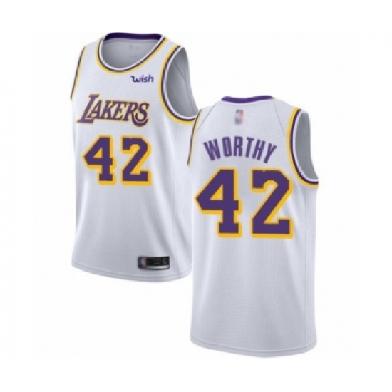 Youth Los Angeles Lakers 42 James Worthy Swingman White Basketball Jersey - Association Edition