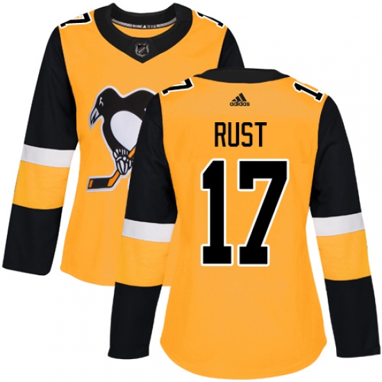 Women's Adidas Pittsburgh Penguins 17 Bryan Rust Authentic Gold Alternate NHL Jersey