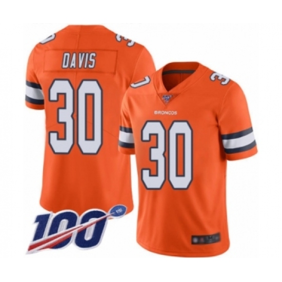 Youth Denver Broncos 30 Terrell Davis Limited Orange Rush Vapor Untouchable 100th Season Football Jersey