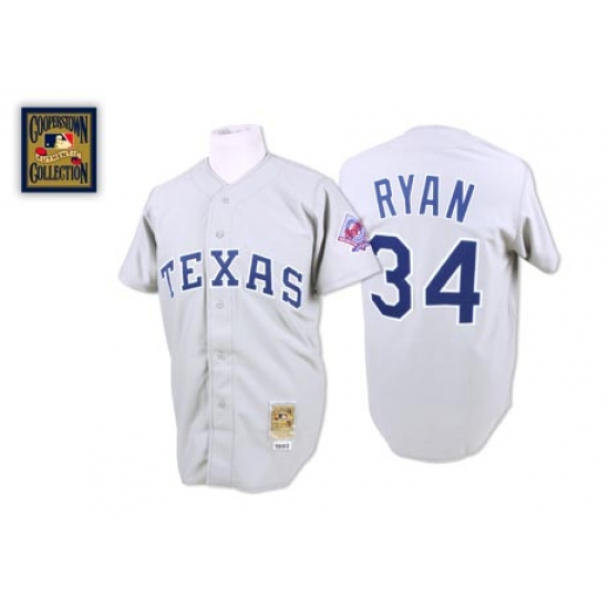 Men's Mitchell and Ness Texas Rangers 34 Nolan Ryan Replica Grey Throwback MLB Jersey