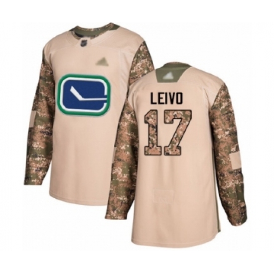 Men's Vancouver Canucks 17 Josh Leivo Authentic Camo Veterans Day Practice Hockey Jersey