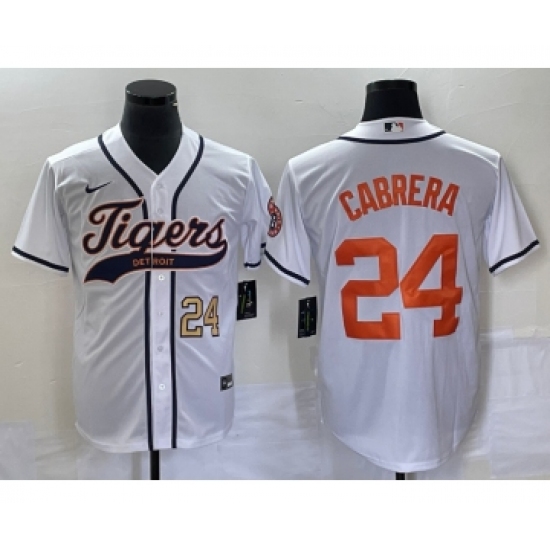 Men's Detroit Tigers 24 Miguel Cabrera Number White Cool Base Stitched Baseball Jersey