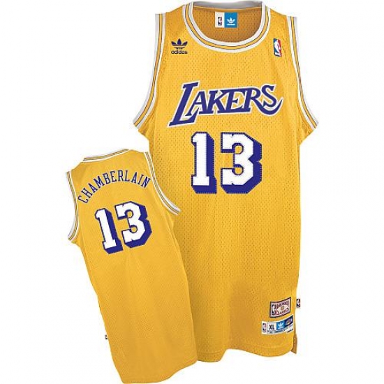 Men's Adidas Los Angeles Lakers 13 Wilt Chamberlain Swingman Gold Throwback NBA Jersey