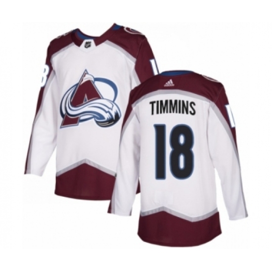 Youth Adidas Colorado Avalanche 18 Conor Timmins Authentic White Away NHL Jersey