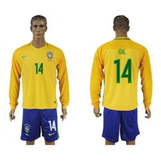 Brazil 14 GIL Home Long Sleeves Soccer Country Jersey