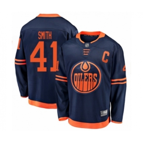 Youth Edmonton Oilers 41 Mike Smith Authentic Navy Blue Alternate Fanatics Branded Breakaway Hockey Jersey
