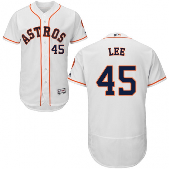 Men's Majestic Houston Astros 45 Carlos Lee White Home Flex Base Authentic Collection MLB Jersey