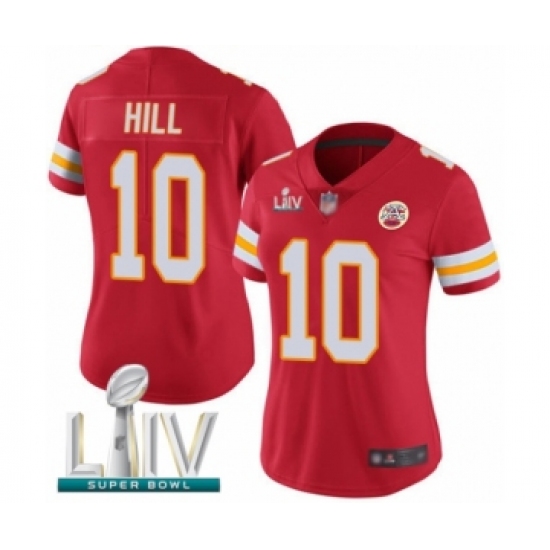 Women's Kansas City Chiefs 10 Tyreek Hill Red Team Color Vapor Untouchable Limited Player Super Bowl LIV Bound Football Jersey