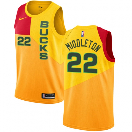 Youth Nike Milwaukee Bucks 22 Khris Middleton Swingman Yellow NBA Jersey - City Edition