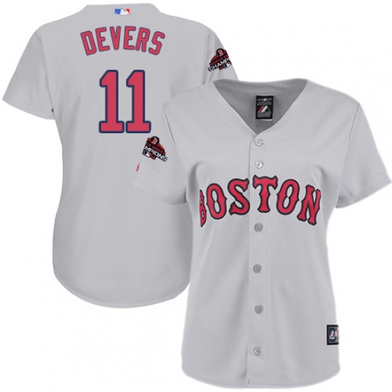 Women's Majestic Boston Red Sox 11 Rafael Devers Authentic Grey Road 2018 World Series Champions MLB Jersey