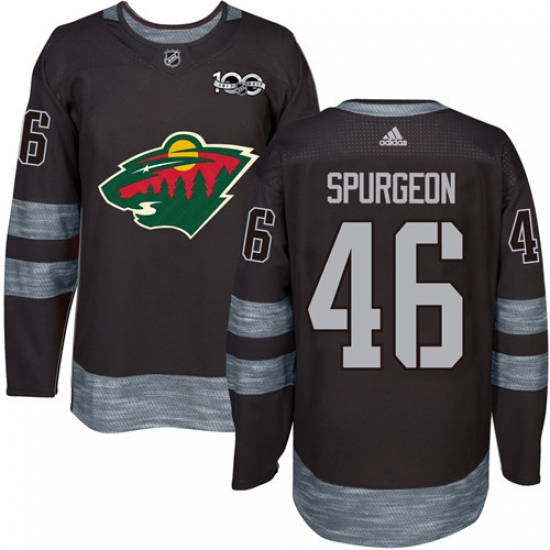 Men's Adidas Minnesota Wild 46 Jared Spurgeon Authentic Black 1917-2017 100th Anniversary NHL Jersey