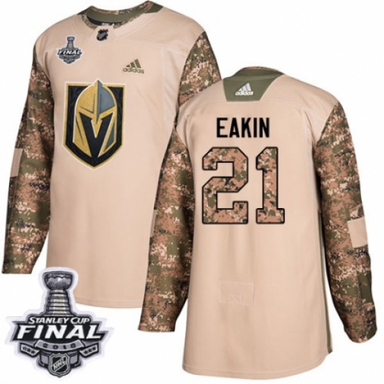 Men's Adidas Vegas Golden Knights 21 Cody Eakin Authentic Camo Veterans Day Practice 2018 Stanley Cup Final NHL Jersey