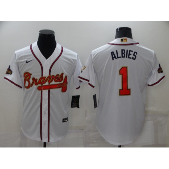 Men's Atlanta Braves 1 Ozzie Albies Nike White 2022 Gold Program Authentic Player Jersey