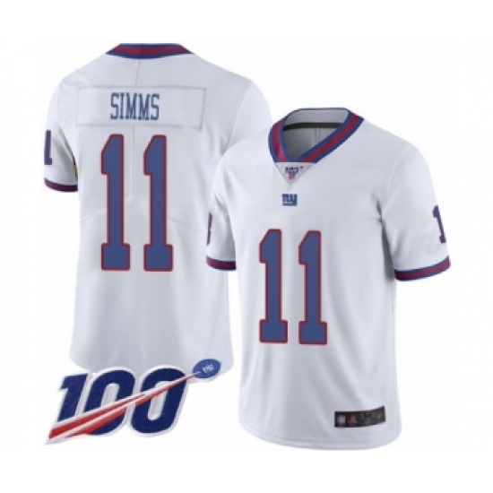 Men's New York Giants 11 Phil Simms Limited White Rush Vapor Untouchable 100th Season Football Jersey