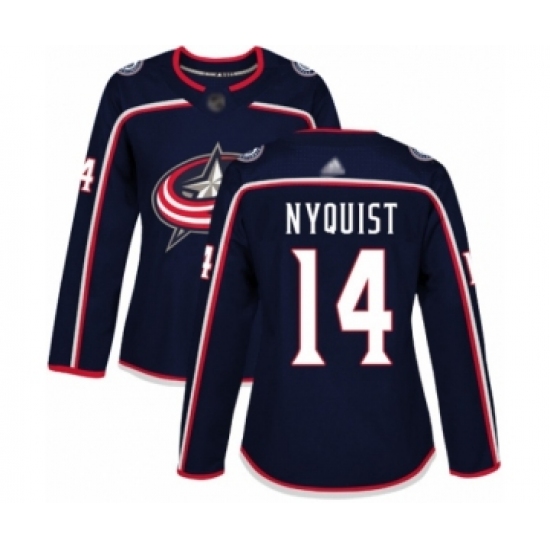 Women's Columbus Blue Jackets 14 Gustav Nyquist Authentic Navy Blue Home Hockey Jersey