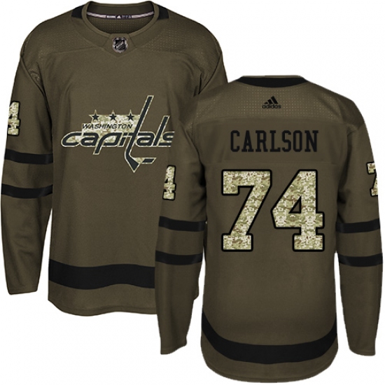 Men's Adidas Washington Capitals 74 John Carlson Premier Green Salute to Service NHL Jersey