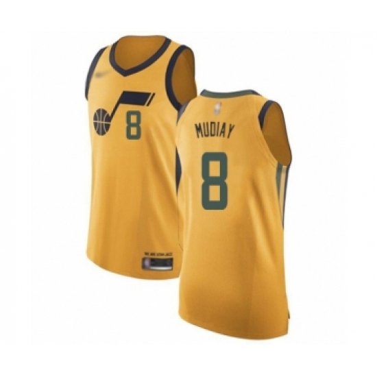 Men's Utah Jazz 8 Emmanuel Mudiay Authentic Gold Basketball Jersey Statement Edition