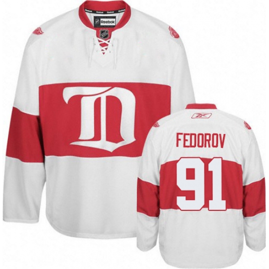 Men's Reebok Detroit Red Wings 91 Sergei Fedorov Authentic White Third NHL Jersey