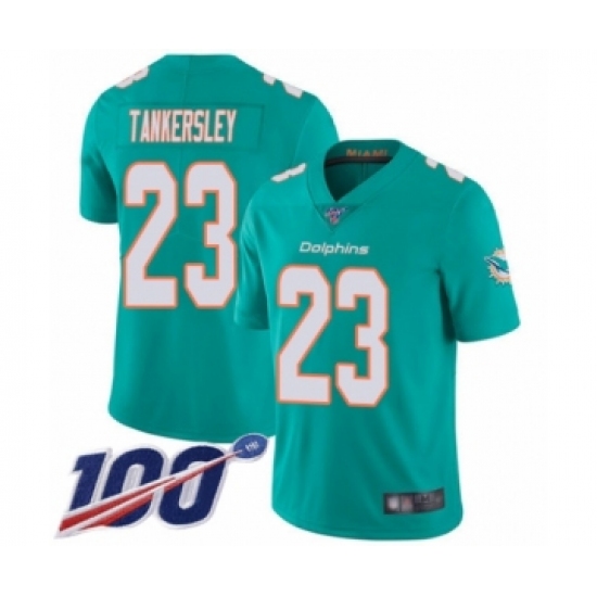 Men's Miami Dolphins 23 Cordrea Tankersley Aqua Green Team Color Vapor Untouchable Limited Player 100th Season Football Jersey