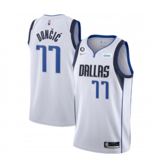 Men's Dallas Mavericks 77 Luka Doncic White No.6 Patch Stitched Jersey