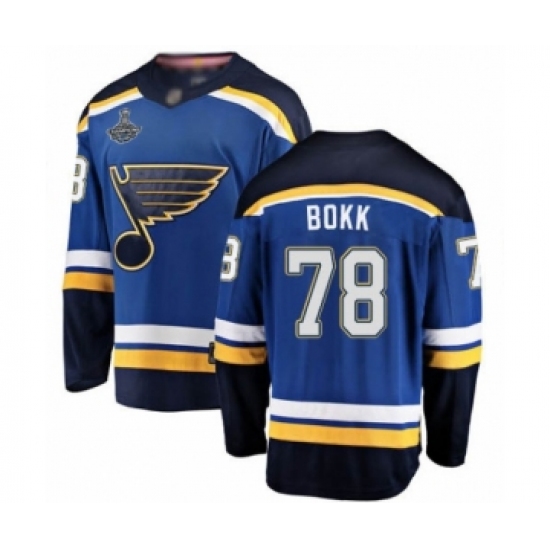 Men's St. Louis Blues 78 Dominik Bokk Fanatics Branded Royal Blue Home Breakaway 2019 Stanley Cup Champions Hockey Jersey