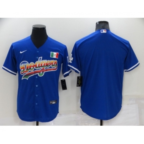 Men's Los Angeles Dodgers Blank Rainbow Blue Mexico Cool Base Nike Jersey