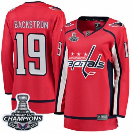 Women's Washington Capitals 19 Nicklas Backstrom Fanatics Branded Red Home Breakaway 2018 Stanley Cup Final Champions NHL Jersey