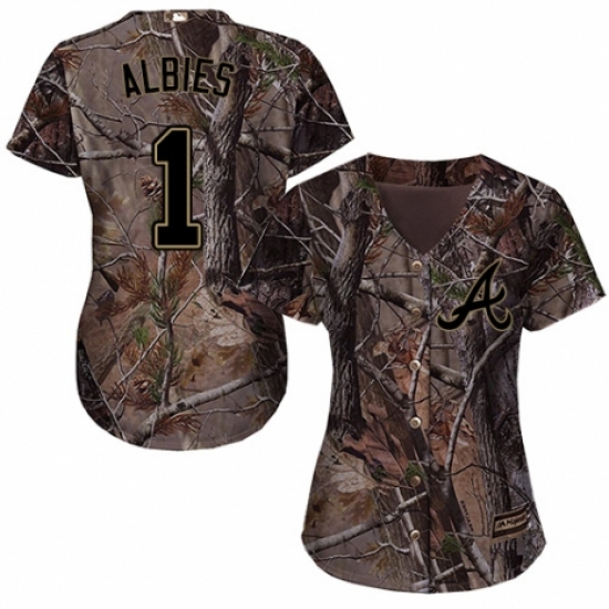 Women's Majestic Atlanta Braves 1 Ozzie Albies Authentic Camo Realtree Collection Flex Base MLB Jersey